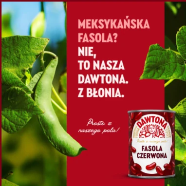 Post: „Meksykańska fasola? Nie, to nasza Dawtona. Z Błonia.” z puszką fasoli czerwonej.