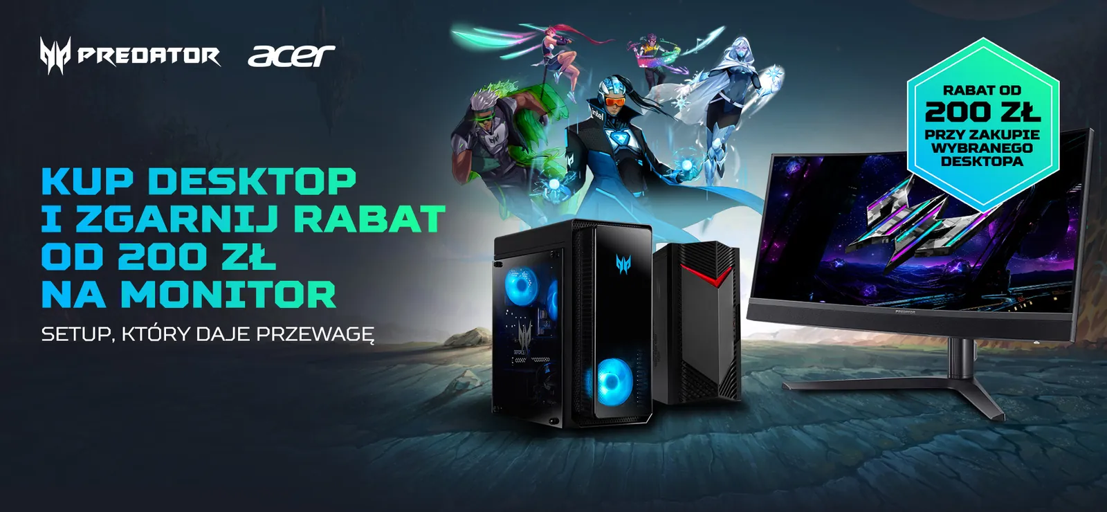 Góra landing page Predator dla RTV Euro AGD: „Kup desktop i zgarnij rabat od 200 zł na monitor”