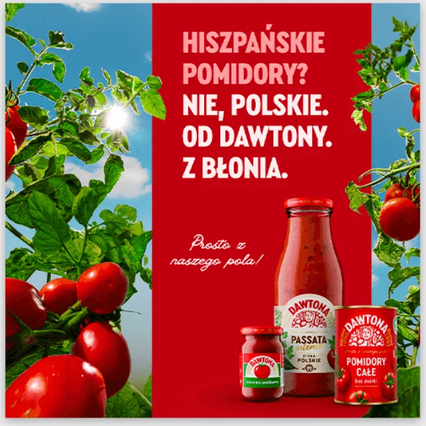 Post Dawtony: „Hiszpańskie pomidory? Nie, polskie. Od Dawtony. Z Błonia.” z passatą i pomidorami.