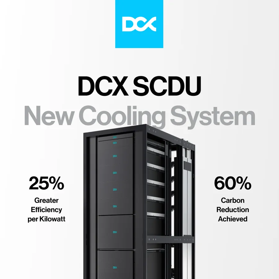 Post DCX SCDU New Cooling System z dwiema liczbami po bokach urządzenia.