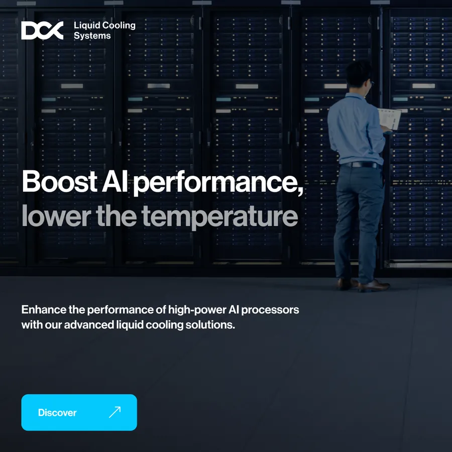 Ciemny post Boost AI performance, lower the temperature ze zdjęciem serwerowni.