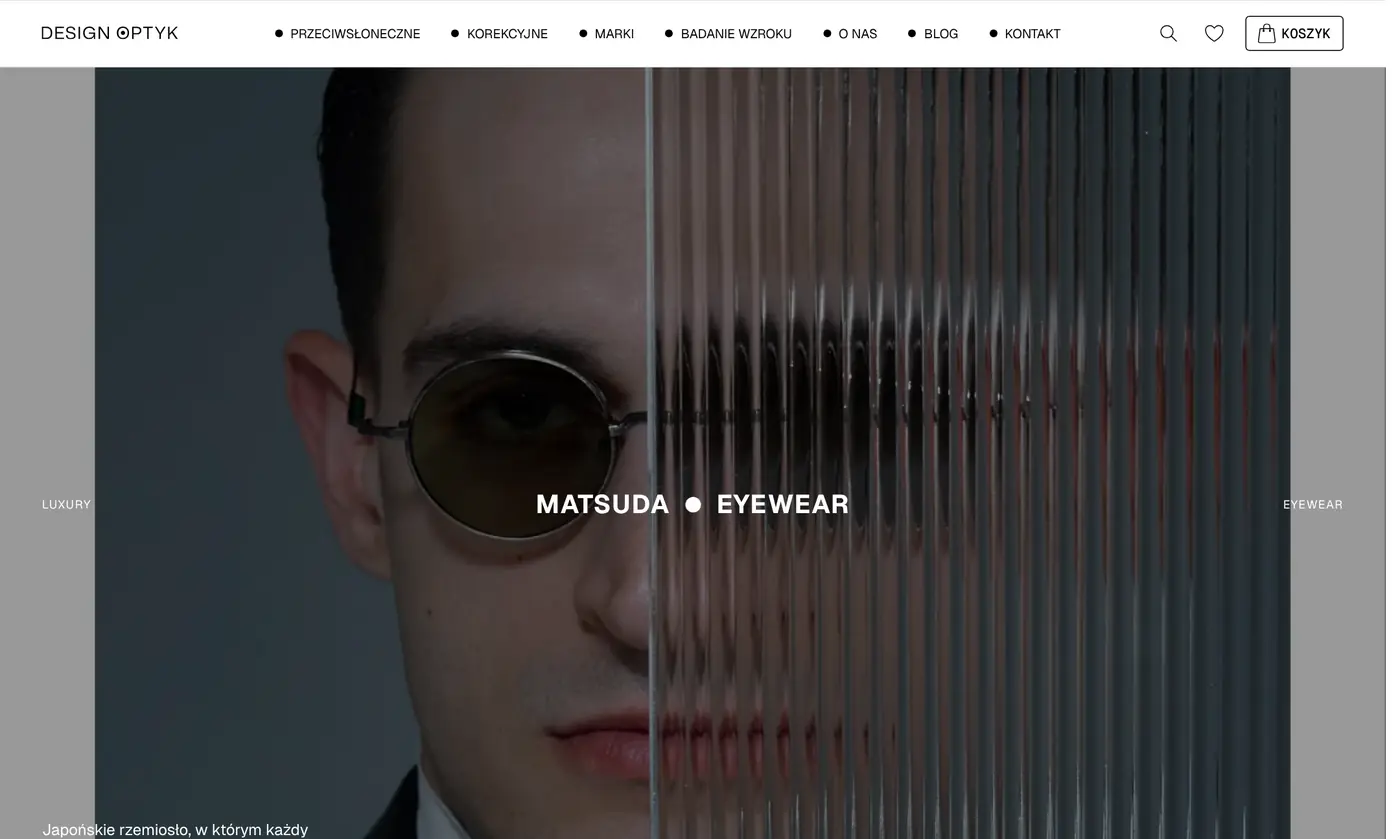 Strefa marki Matsuda na designoptyk.com: duże zdjęcie z sesji i nazwa MATSUDA • EYEWEAR.