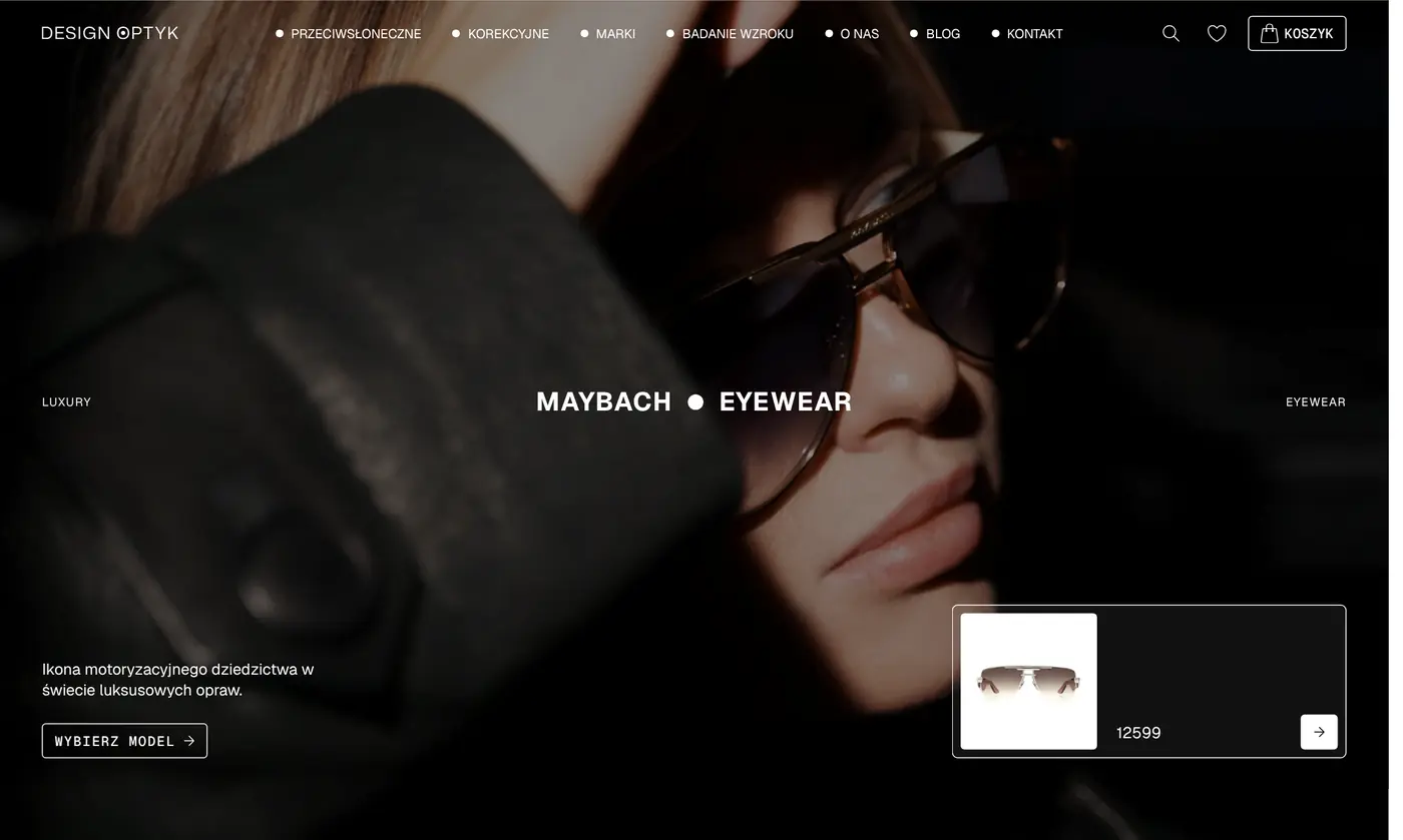 Strefa marki Maybach na designoptyk.com: duże zdjęcie z sesji i nazwa MAYBACH • EYEWEAR.