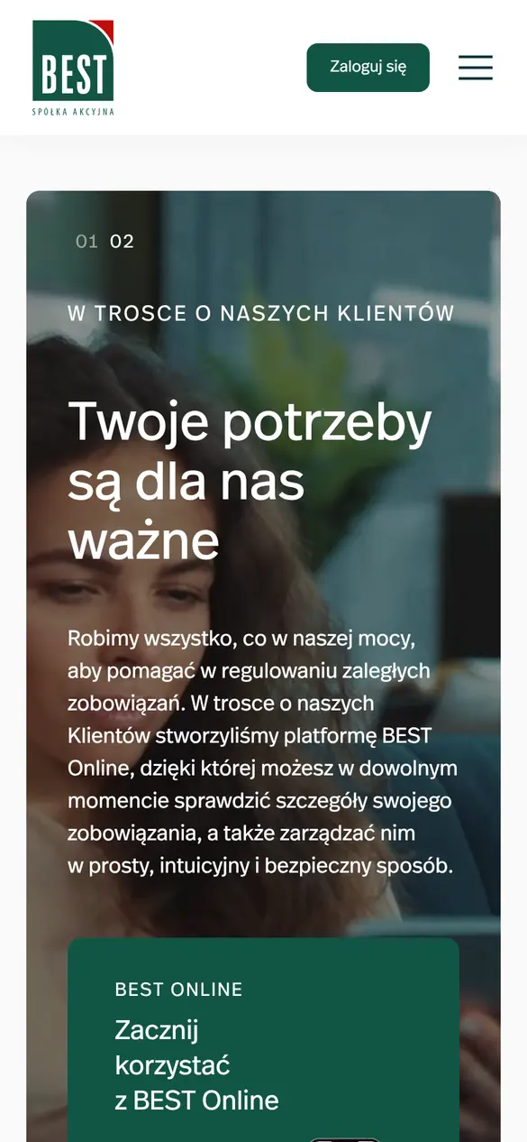 best.com.pl na telefonie, początek strony głównej.