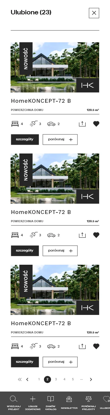 Projekt widoku ulubionych projektów w wersji mobilnej.