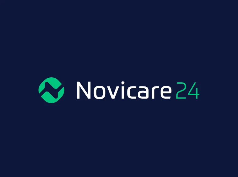 Logo Novicare24 w zieleni na granatowym tle