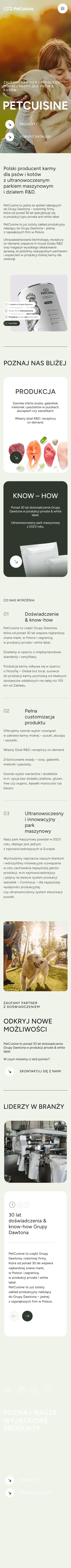 Strona główna pet-cuisine.pl na telefonie, przewijany zrzut