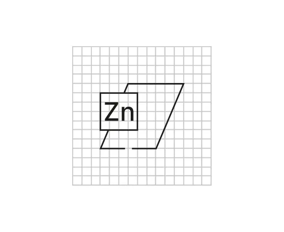 Ikona z symbolem cynku na siatce konstrukcyjnej, niedomknięta jak rama logo