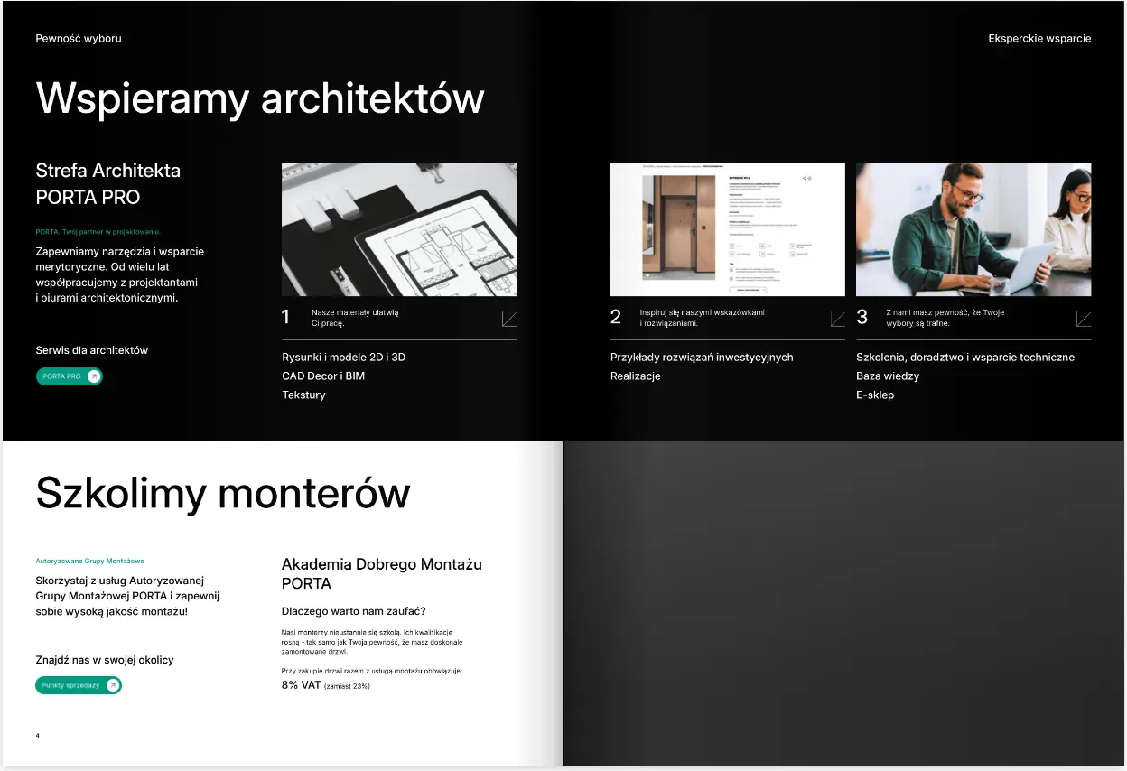 Rozkładówka „Wspieramy architektów” i „Szkolimy monterów”