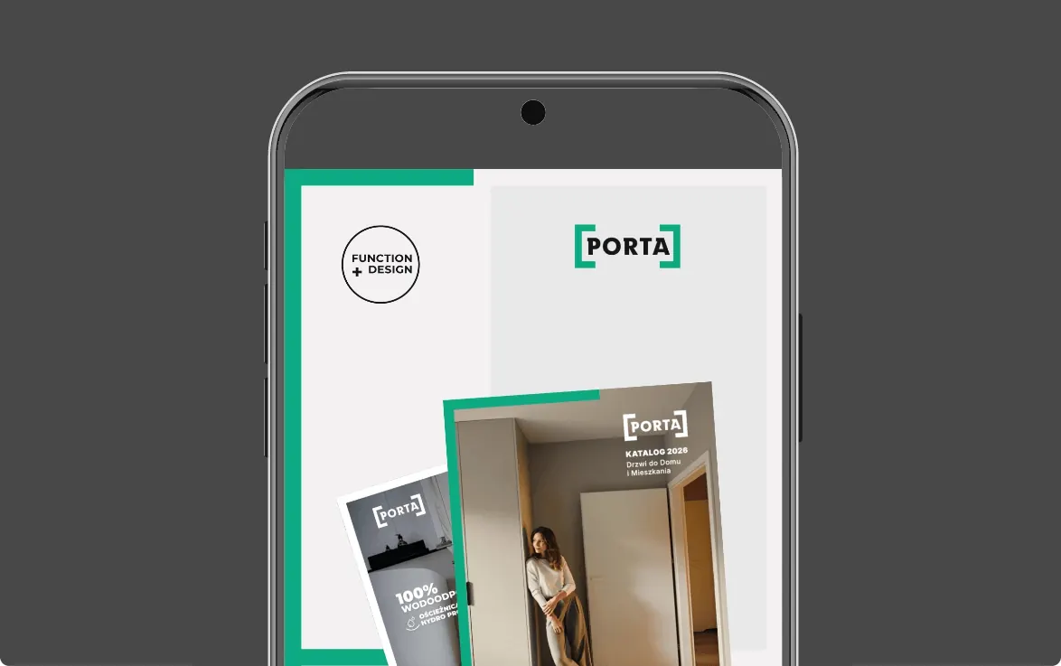 Telefon z postem Porta: zdjęcie w zielonej ramie i okładka katalogu