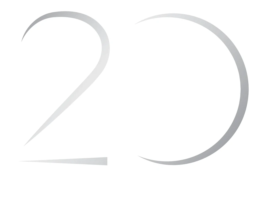Znak 20 Years of Possibilities, biały ze srebrnym cieniem