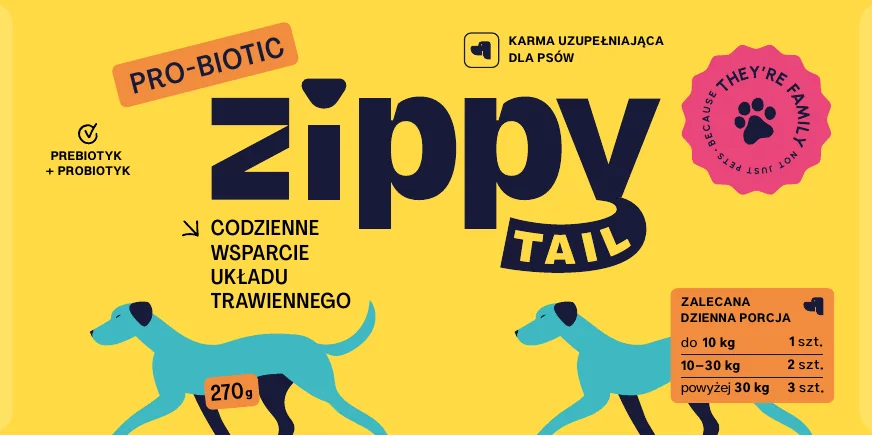 Przód etykiety Zippy Tail Pro-Biotic, 270 g.