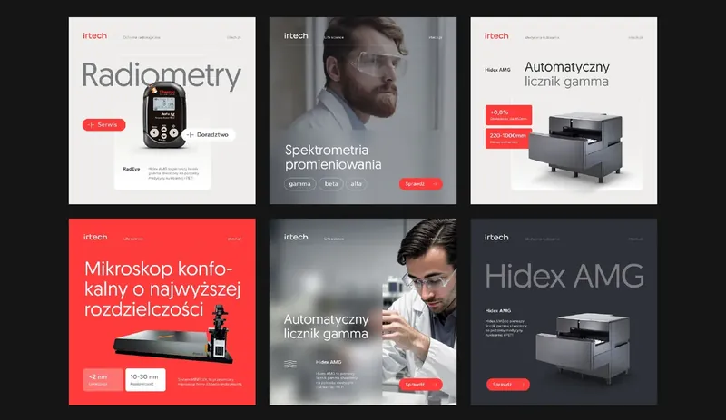 Sześć szablonów postów irtech z urządzeniami pomiarowymi.