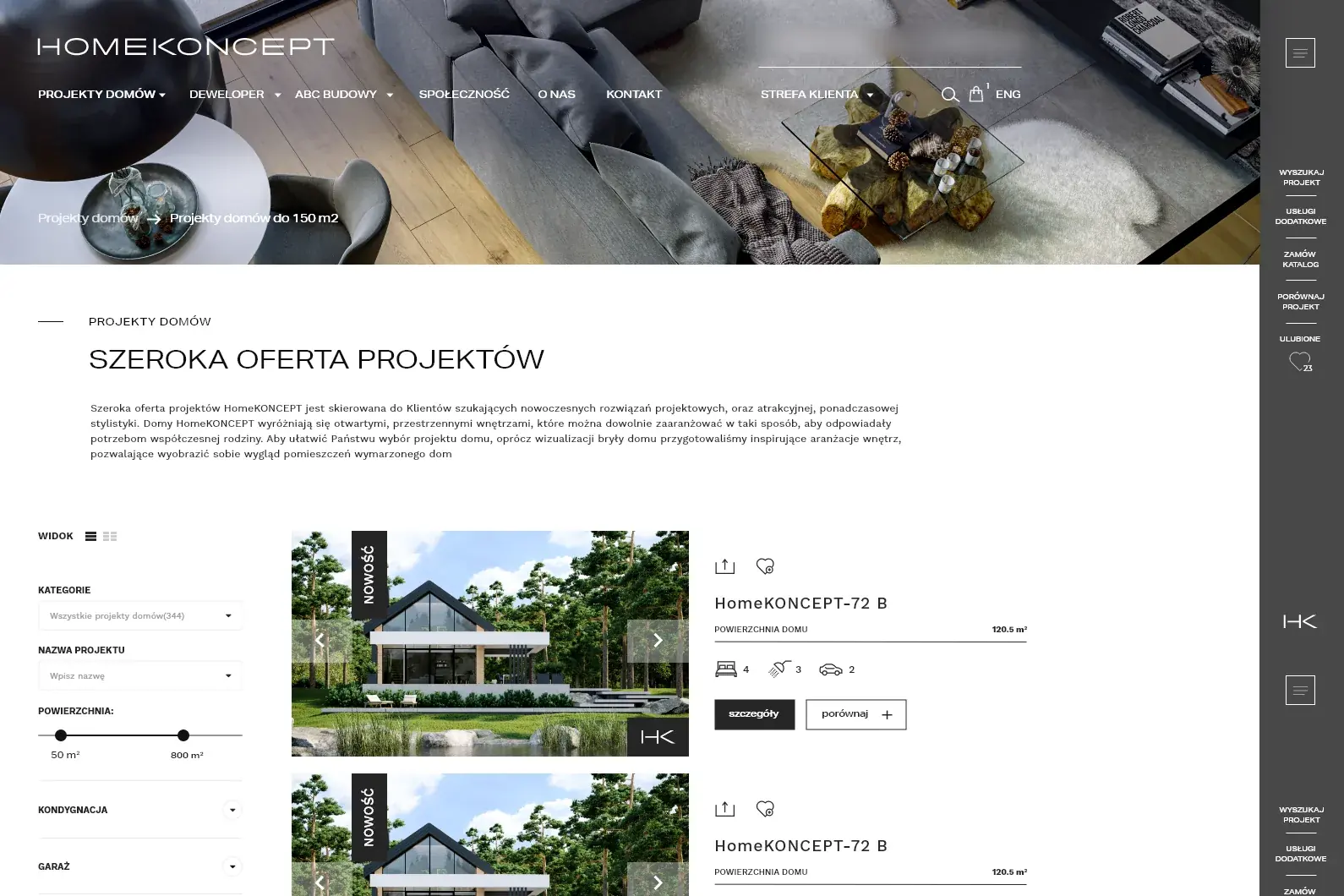 Projekt wyszukiwarki projektów domów HomeKoncept.