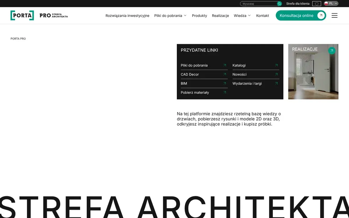 Przydatne linki w Strefie Architekta Porta: pliki do pobrania, BIM i katalogi.